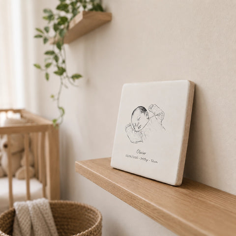 Gepersonaliseerd Minimalistisch lijntekening Geboortetegeltje met foto