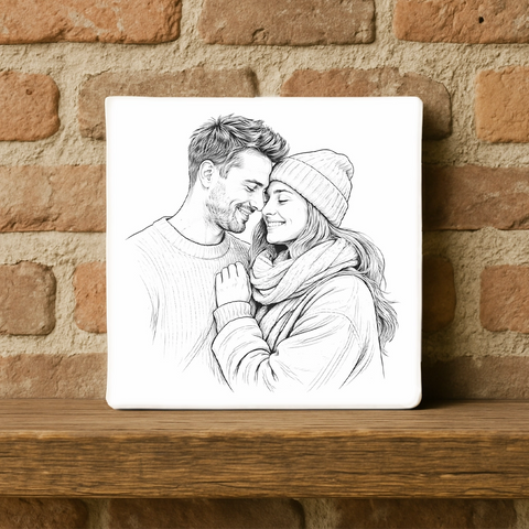 Gepersonaliseerd lijntekening tegeltje –  met eigen foto