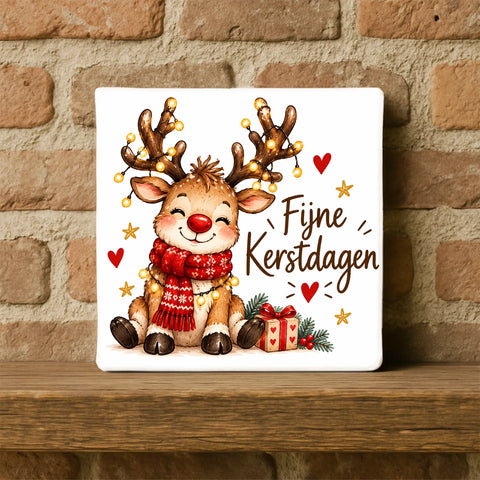 Tegeltje Fijne Kerstdagen – rendier met lichtjes