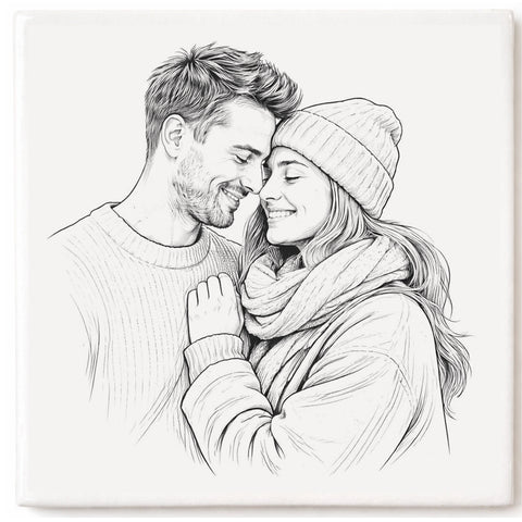 Gepersonaliseerd lijntekening tegeltje –  met eigen foto