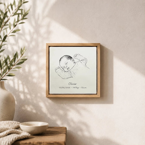 Gepersonaliseerd Minimalistisch lijntekening Geboortetegeltje met foto